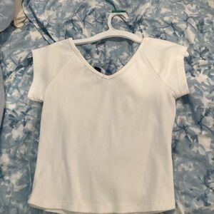 Forever 21 White Short Sleeve V-Neck Top
